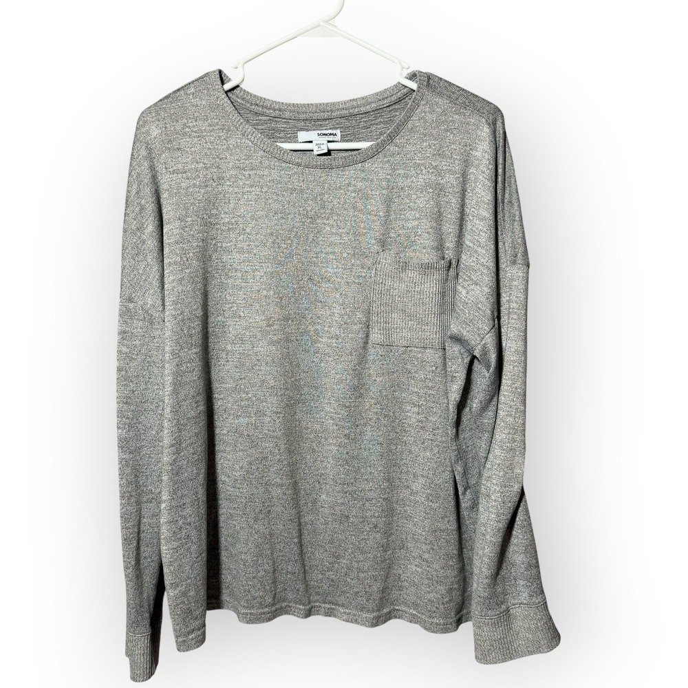 Sonoma Goods For Life Intimates Womens XL Gray Long Sleeve Pocket Top Sweater